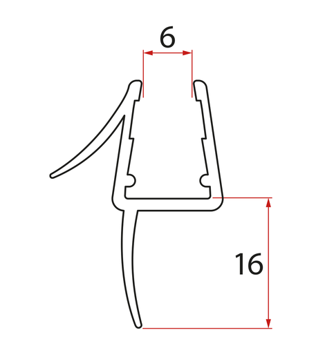 Spodní těsnění na dveře, sklo 6mm, 1000mm