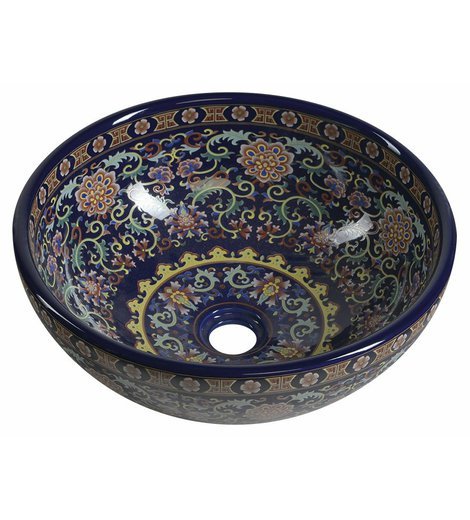 PRIORI keramické umyvadlo na desku, Ø 41 cm, fialová s ornamenty