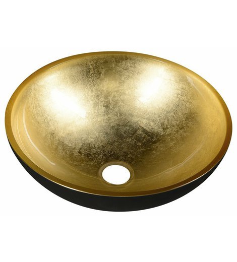 MURANO BLACK-GOLD skleněné umyvadlo na desku, průměr 40cm, černá/zlatá