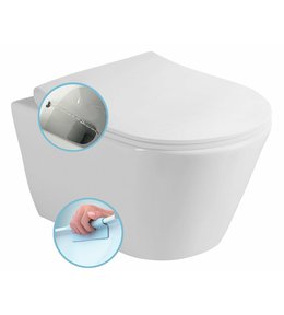 AVVA CLEANWASH závěsná WC mísa, Rimless, s bidetovou sprškou, 35,5x53cm, bílá 100312