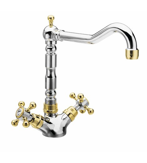 ANTEA stojánková dřezová baterie s retro hubicí, chrom/zlato