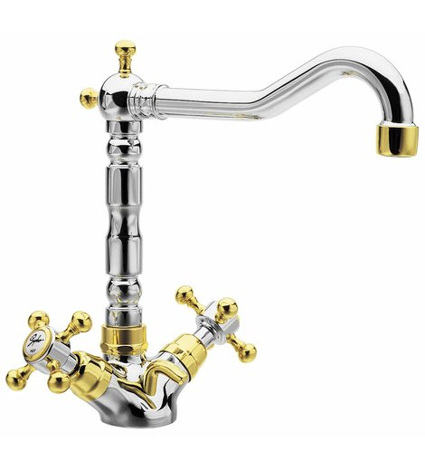 ANTEA stojánková umyvadlová baterie s retro hubicí s výpustí, chrom/zlato