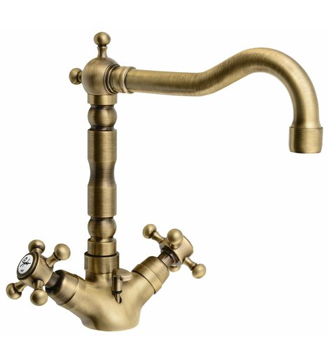 ANTEA stojánková umyvadlová baterie s retro hubicí s výpustí, bronz
