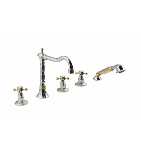 ANTEA pětiprvková baterie na okraj vany s retro hubicí, chrom/zlato