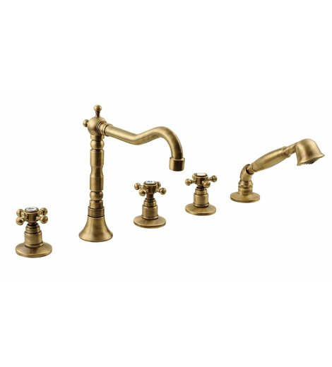 ANTEA pětiprvková baterie na okraj vany s retro hubicí, bronz