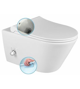 AVVA CLEANWASH závěsná WC mísa, Rimless, integrovaná baterie a bidet. sprška, 35,5x53cm, bílá 100315