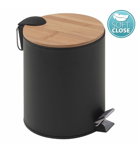 KENTA odpadkový koš 5l, Soft Close, černá mat/bambus